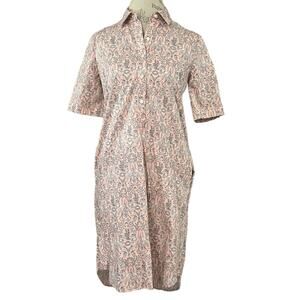 NEW J. McLaughlin cotton popover floral bird shirt dress pink pockets size XS